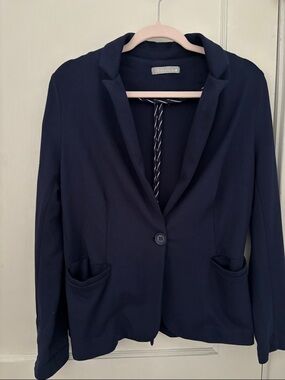 Olivia Moon  Dark Navy Single-Button Knit Blazer Size Petite Large